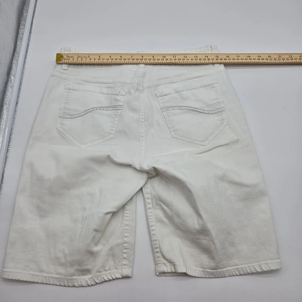 Riders by Lee Womens White Denim Bermuda Shorts 10M Stretch‎ Rhinestone Pocket